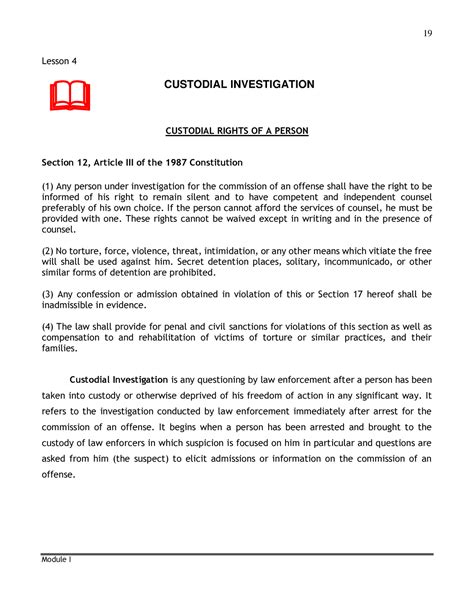 Rights Of Person In Custodial Investigation Lesson 4 Custodial Rights