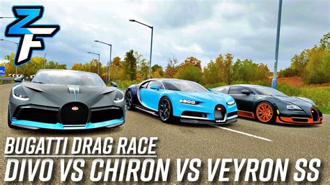 Bugatti Divo Vs Chiron Vs Veyron Supersport Drag Race Forza Horizon