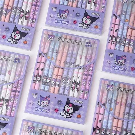 Gq 12pcs Sanrio Black Neutral Pen Hellokitty Melody Kuromi Cinnamoroll