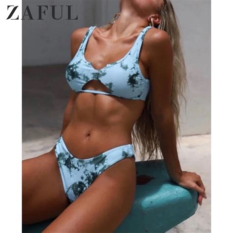 Zaful Bikini Con Muesca En V Traje De Ba O Con Estampado De Tinta