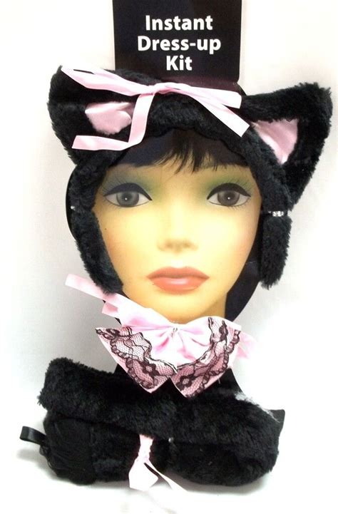 Sexy Plush Kitty Ears Tail Bowtie Black Cat Halloween Costume Kit Ebay