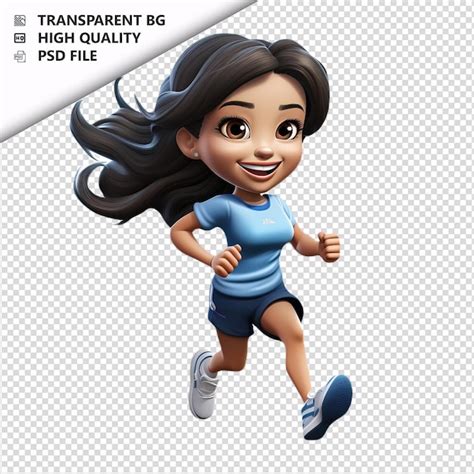 Mujer asiática corriendo en 3D estilo de dibujos animados fondo blanco