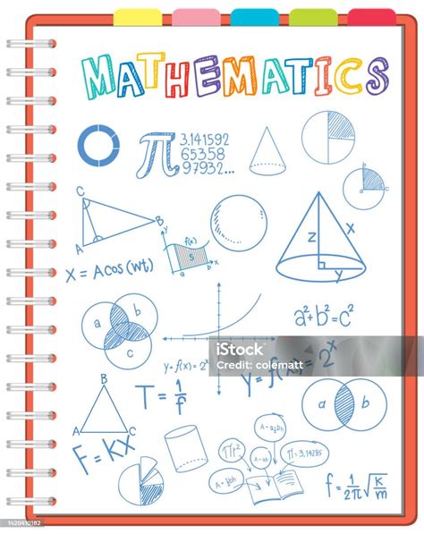 Rumus Matematika Doodle Pada Halaman Buku Catatan Ilustrasi Stok