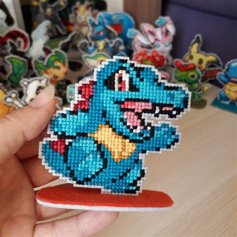 Totodile Pokemon Figure Figurine Pixel Art Collectibles Etsy