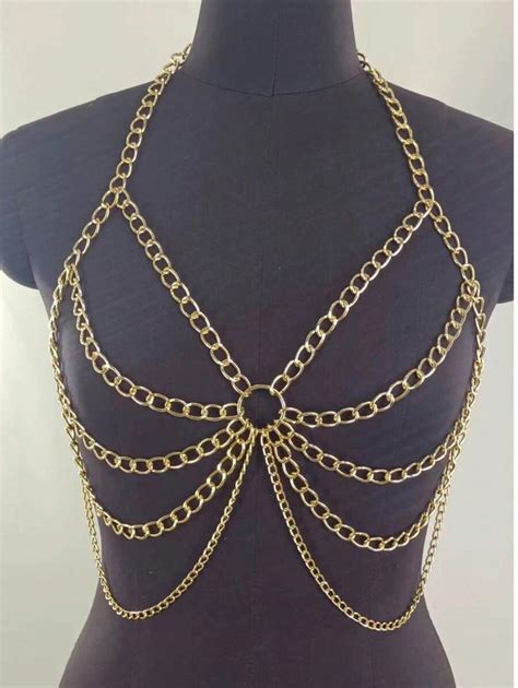 Pc Sexy Backless Halter Neck Metal Ring Chain Linked Crop Top Vest Bikini Body Chain SHEIN USA