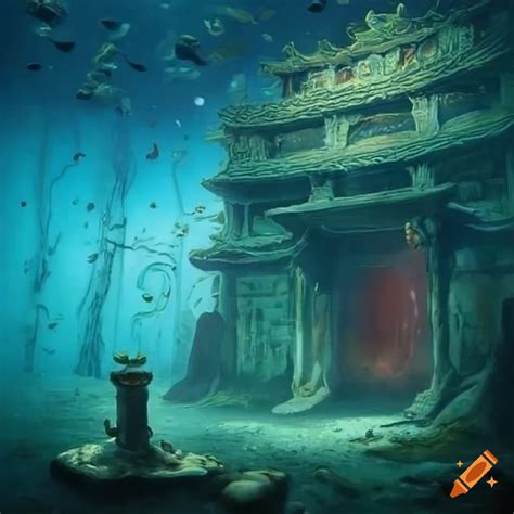 Interior Of An Underwater Temple With Guards On Craiyon