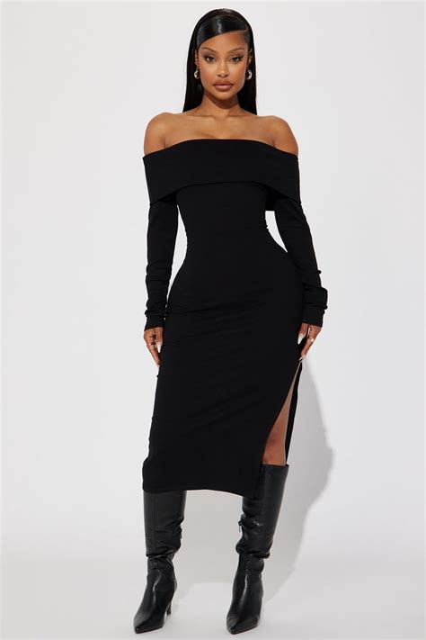 Jenna Ribbed Midi Dress Black Fashion Nova Dresses Fashion Nova