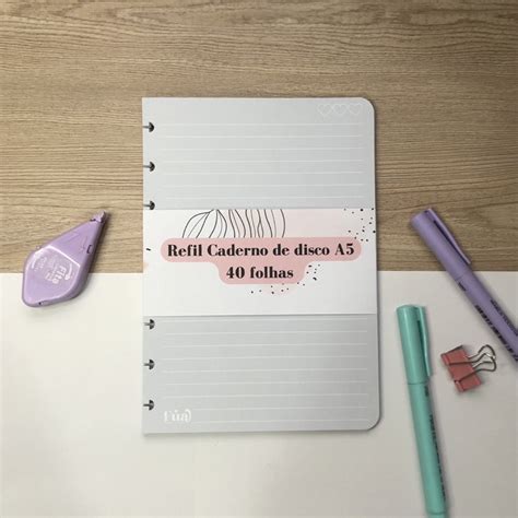 Refil Linhas Brancas Caderno De Disco A Folhas Gramas