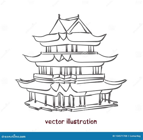 Vector Sketch Of Chinese Pagoda Stock Vector Illustration Of Japan