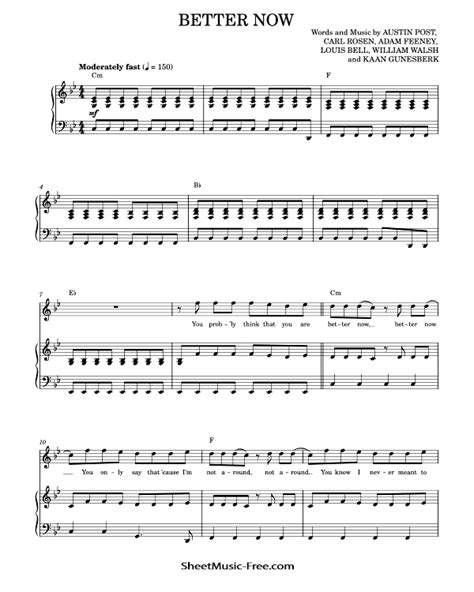 Better Now Sheet Music Post Malone ♪ SHEETMUSIC-FREE.COM