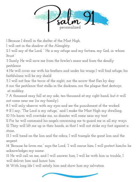 Psalm 91 Promises Of Protection Printable