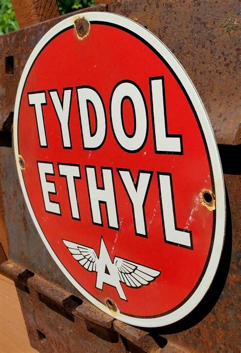 Vintage Tydol Ethyl W Flying A Gasoline Wings Porcelain Metal