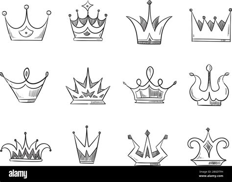 Hand Drawn Doodle Nobility Queens Crowns Vector Set Stock Vector Image