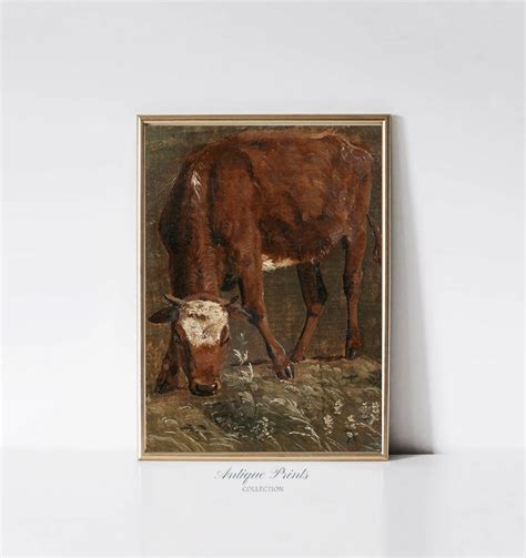 Vintage Cow Oil Painting, Antique Cattle Wall Art, Farmhouse Wall Decor ...