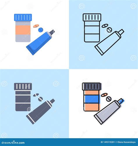 Sistema Del Icono De La Medicaci N En El Plano Y La L Nea Estilo Stock