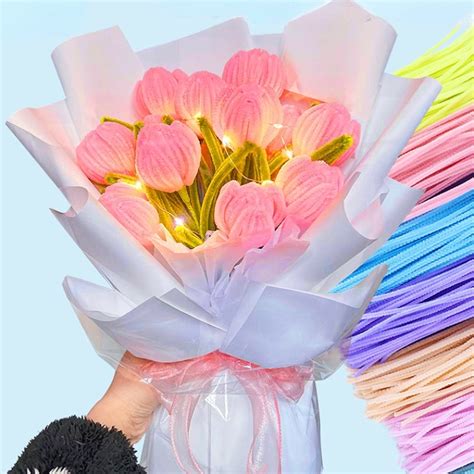 Pcs Chenille Stems Pipe Rose Twist Stick Diy Flower Bouquet