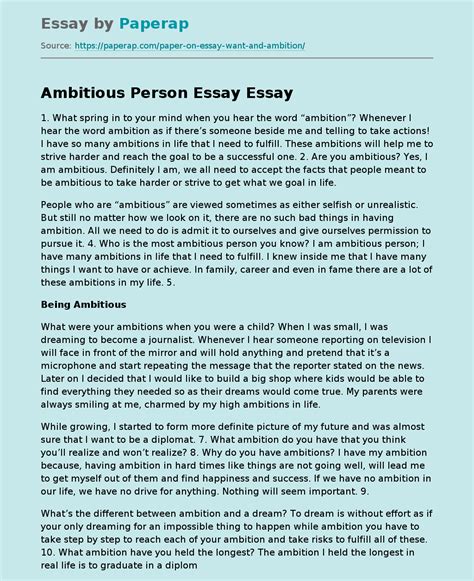 Ambitious Person Essay Example