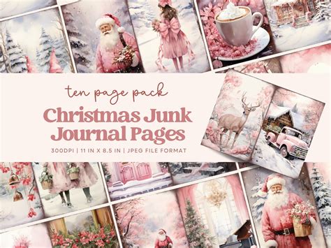 Pink Christmas Junk Journal Page Vintage Merry Christmas Junk Journal