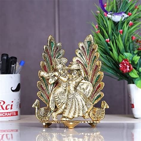 Buy Ascension Metal Peacock Design Radha Krishna Idol Decorative