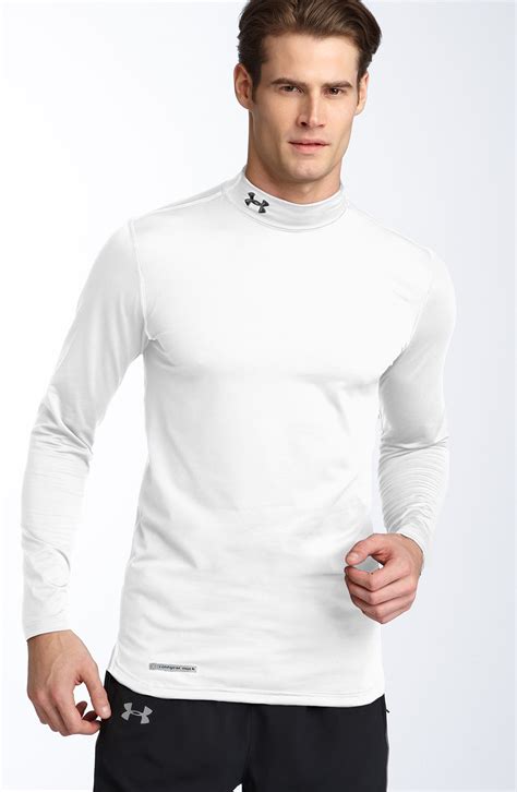 Under Armour Coldgear® Fitted Mock Neck Shirt In White For Men Lyst