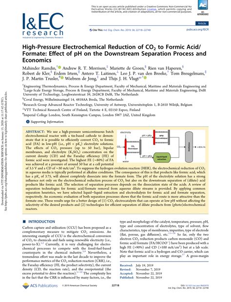 Pdf High Pressure Electrochemical Reduction Of Co2 To Formic Acid