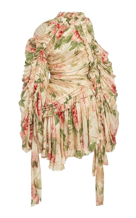 Zimmermann Ruched Floral Print Silk Chiffon Mini Dress Fashion