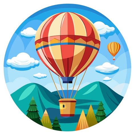 Colorful Hot Air Balloon Soaring Over Lush Green Mountains Premium Ai