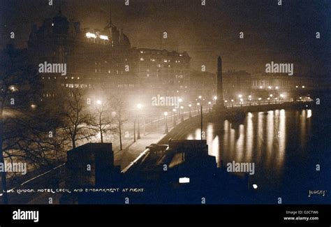 Hotel Cecil and Embankment, London - at night Stock Photo - Alamy