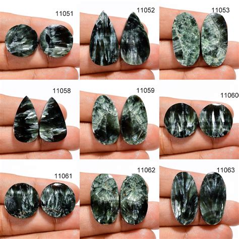 Seraphinite Gemstone Pair Natural Designer Green Seraphinite Cabochon