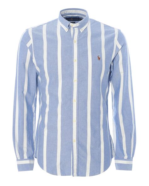 Polo Ralph Lauren Mens Sky Blue Slim Fit Striped Shirt