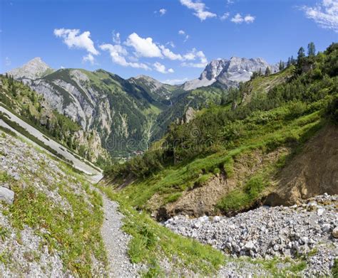 The North Walls Of Karwendel Mountains Lamsen Spitze Peak Stock Image