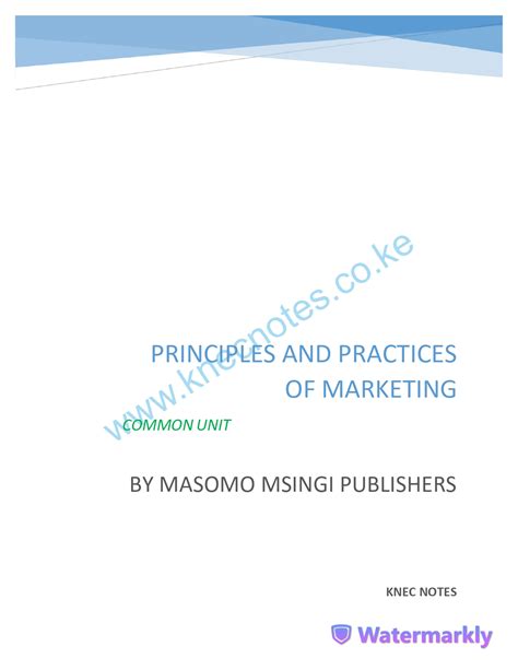 Principles And Practices Of Marketing Notes Knec Tvet Cdacc Study