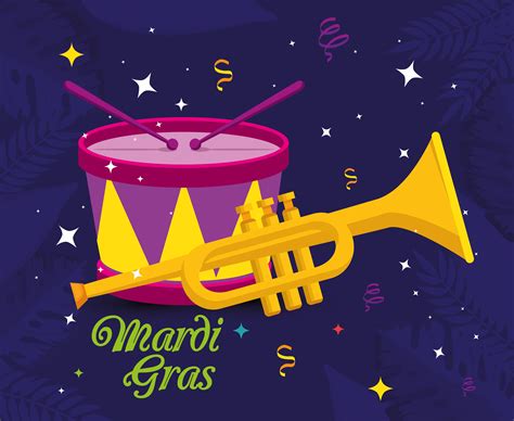 Mardi Gras Trumpet And Drum Vector Design Vector Art At Vecteezy