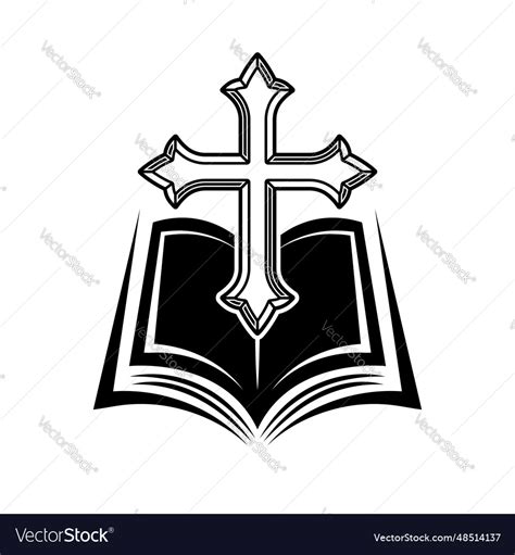 Bible open book silhouette and christian cross Vector Image