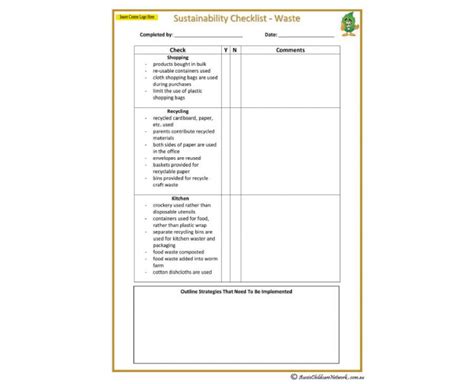 Sustainability Checklist Waste Aussie Childcare Network