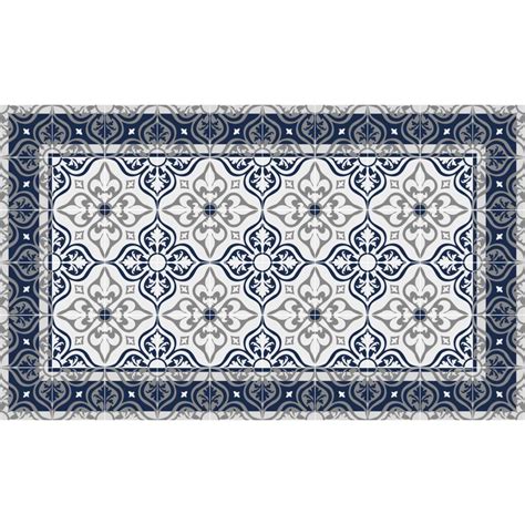 Tapis Vinyle Carreaux de Ciment Joséphine Bleu Nuit