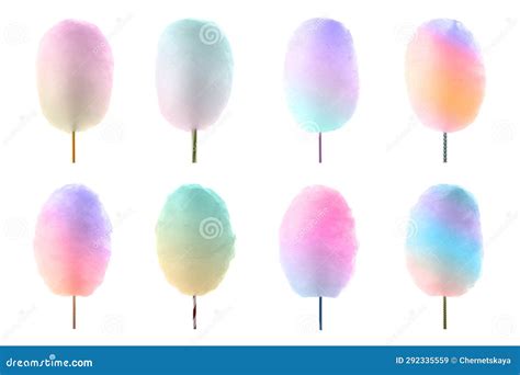 Set of Different Cotton Candy on Sticks Isolated on White Stock Image ...