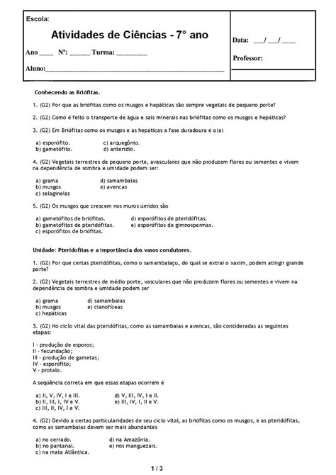 Atividades De Ci Ncias Ano Exerc Cios Avalia Es Provas Testes