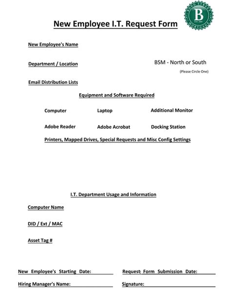 New Employee It Request Form Pdf