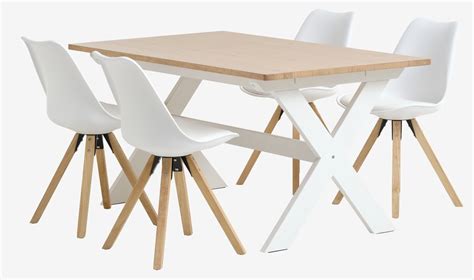 Table VISLINGE L150 Naturel 4 Chaises BLOKHUS Blanc JYSK