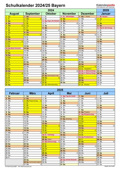 Schulkalender Bayern F R Excel