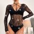 Sexy Sparkle Strass Fischnetz Mesh Hohl Langarm Strumpfhosen Overall