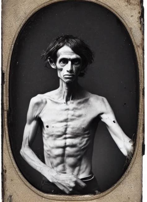 Daguerreotype of a skinny crackhead tweaker wearing a | Stable Diffusion