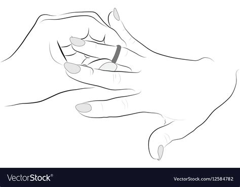 Contour drawing hands puts a ring on finger girl Vector Image