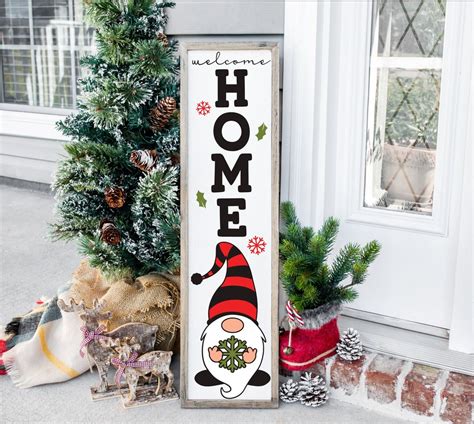 Welcome Home Christmas Porch Sign Christmas Porch Leaner Gnome