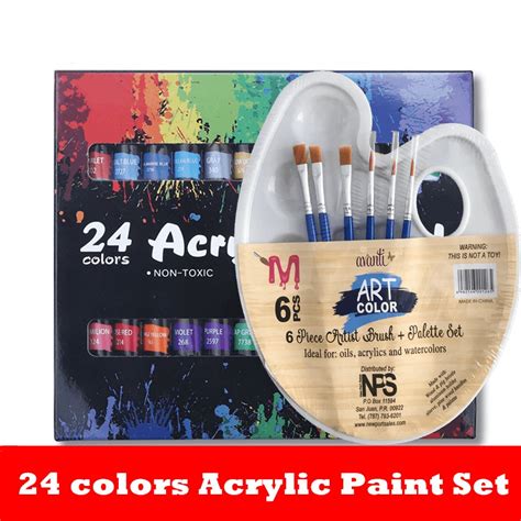 Acrylic Paint Set 24 Color Non Toxic Non Fading Pigment Professional