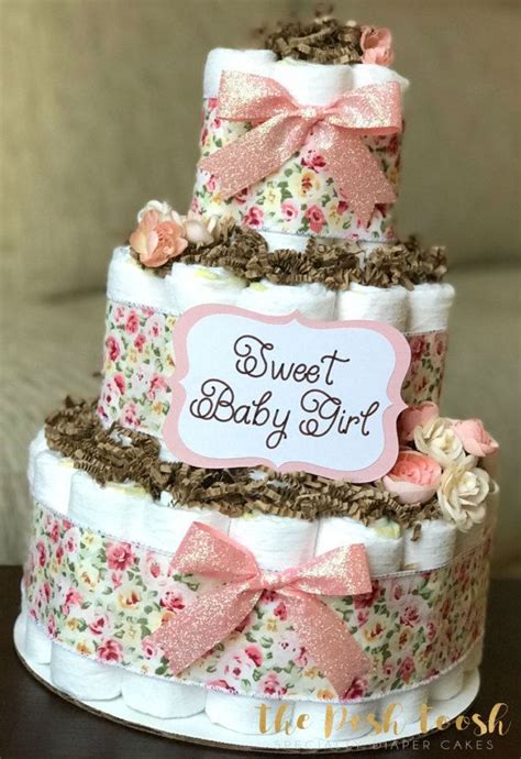 Vintage Spring Floral Diaper Cake Baby Shower Centerpiece Decor Gift