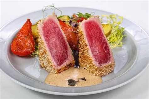 Tuna Fish Tataki In Sesame Seeds Stock Photo Image Of Fish Gourmet