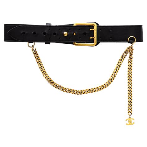 Chanel Gold Tone Chain Link And Leather Belt At 1stdibs