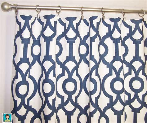 Navy Curtains Blue Trellis Navy Scroll Window Treatments Pair